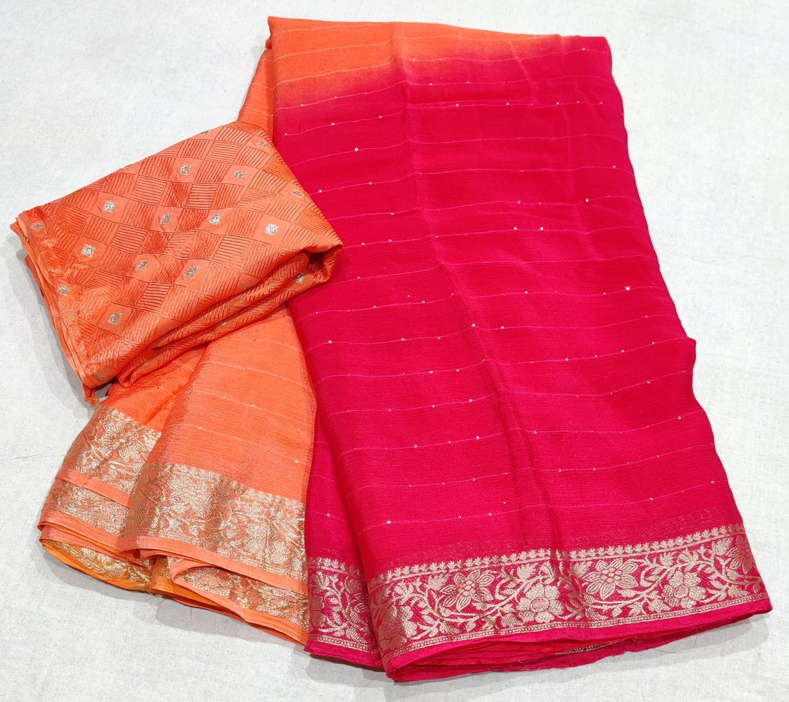 Pure chinon  chiffon with banarasi border beautiful saree