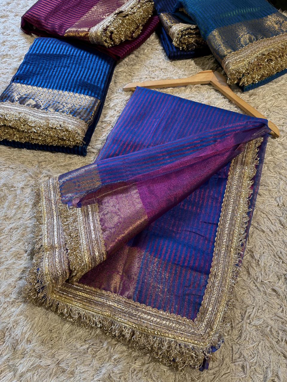 Banarasi Premium Tissue Silk Saree with Gotapatti + Uljhi lace work Border