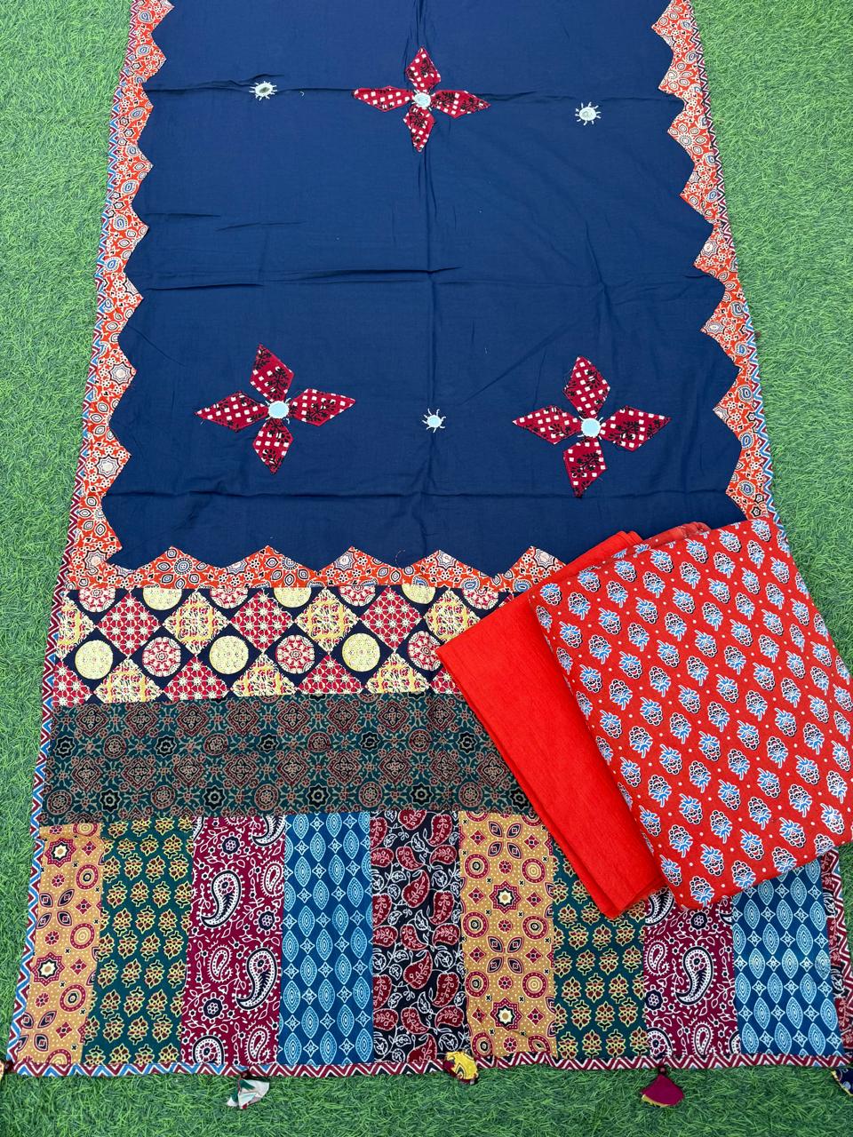 Ajrakh print cotton top With ajrakh mirror work  dupatta
