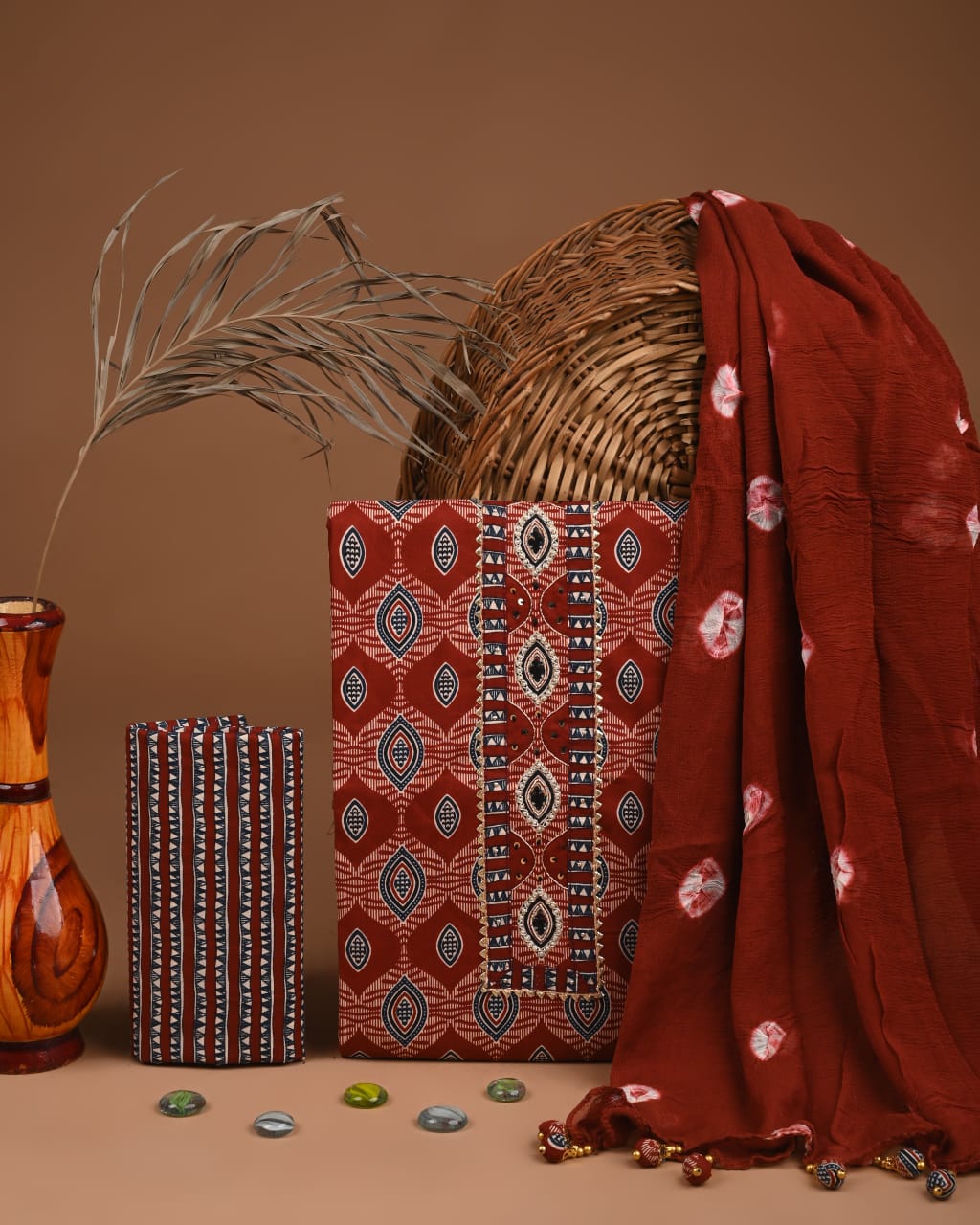 Designer gota patti hand work cotton  unstitched suit with chiffon   dupatta