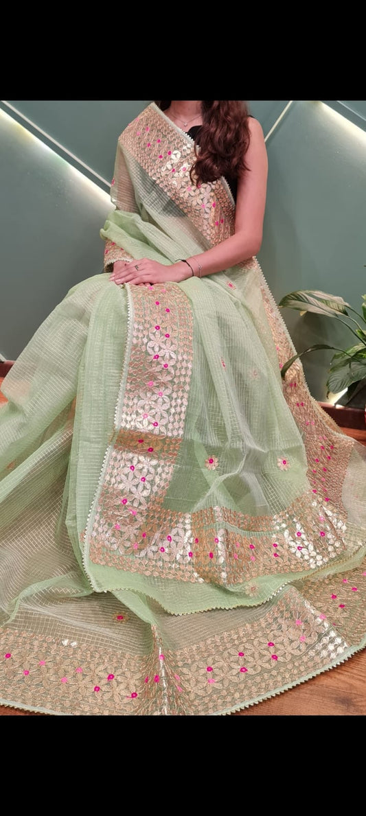 Pure Kota Cotton Gota Patti Work  Saree