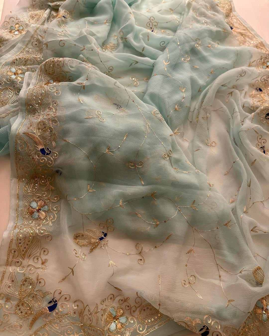 Pure Jaipuri Chiffon Jaal Work Saree With Beautiful Rajputi look and Running Blouse