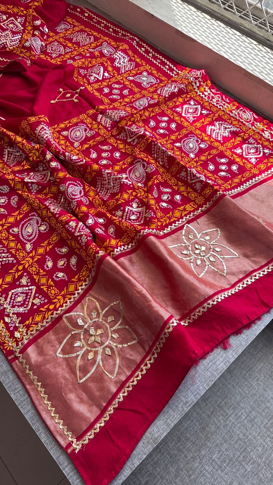 Pure Munga Silk Gotta Patti Work Saree With Blouse