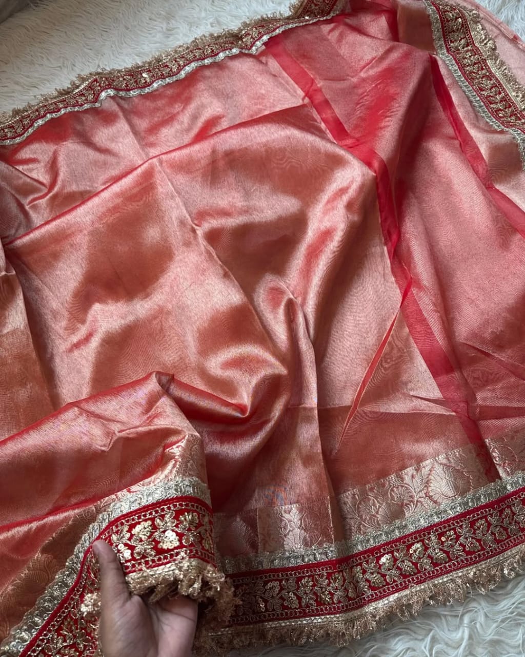 Banarasi Tissue Silk Saree With lace work border