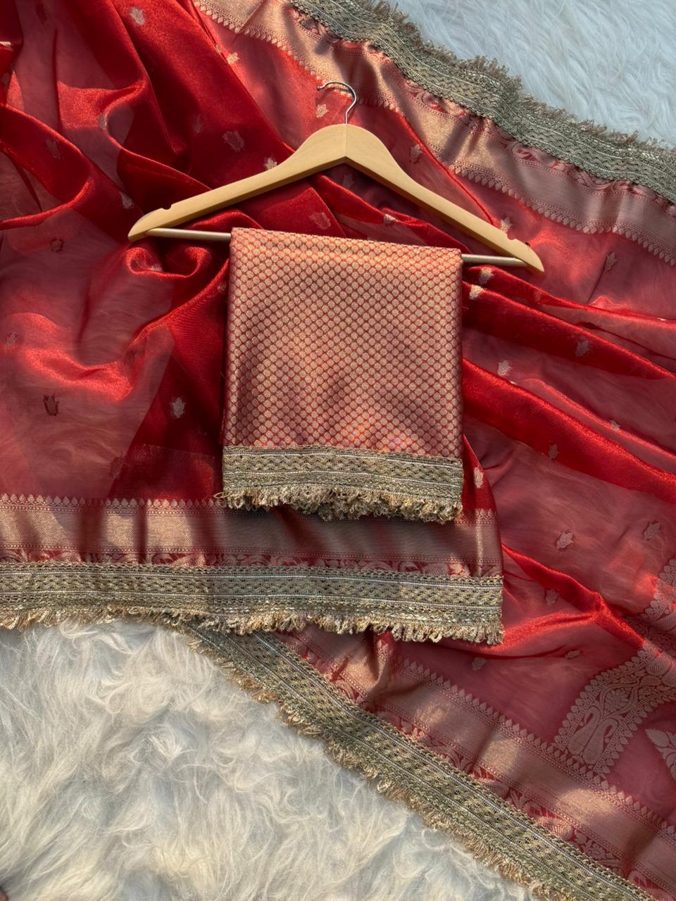 Banarasi Tissue Silk Saree With lace work border