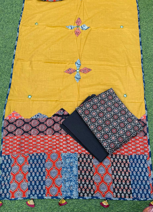 Ajrakh print cotton top With ajrakh mirror work  dupatta