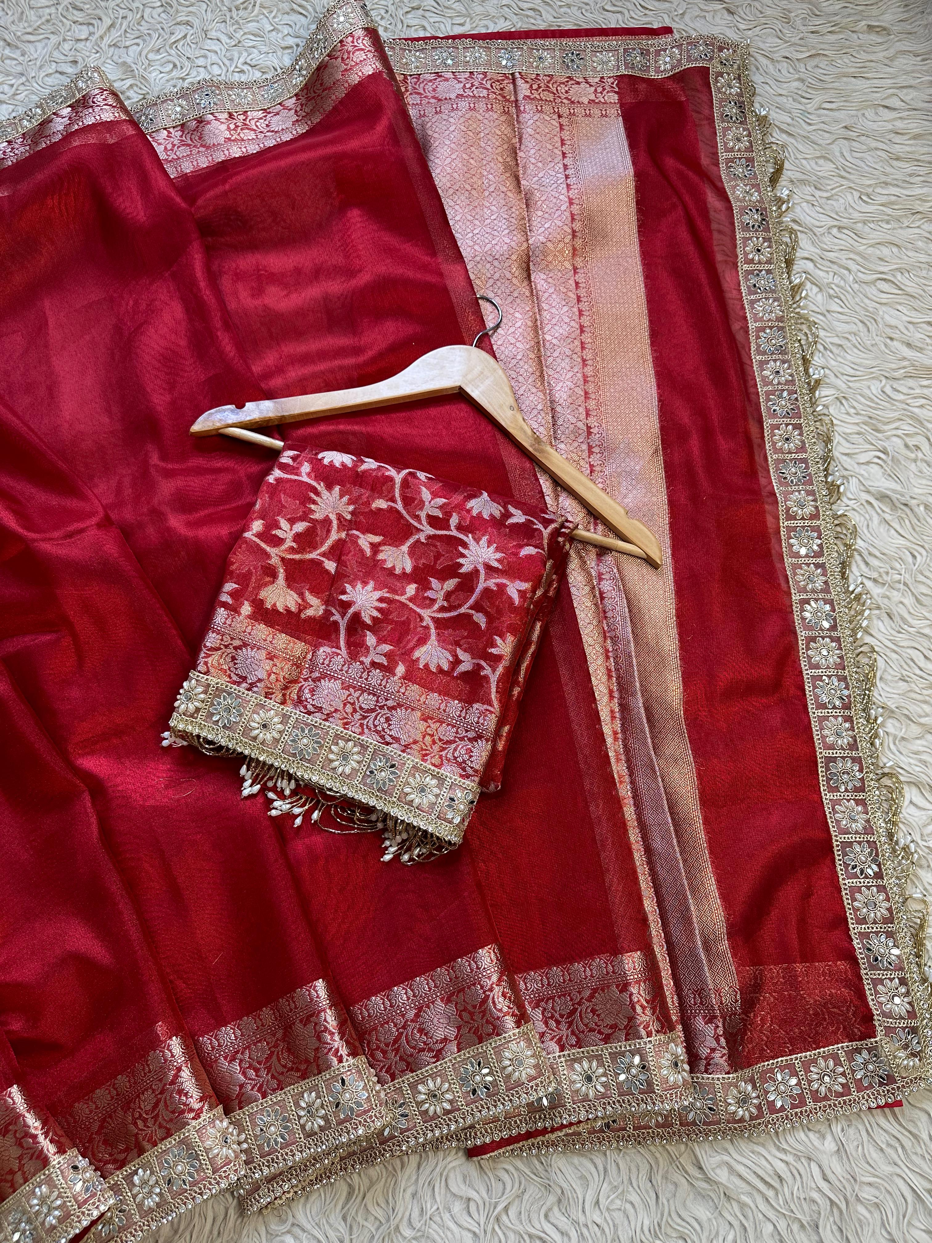 Banarasi Tissue Soft Silk  Saree With  Blouse