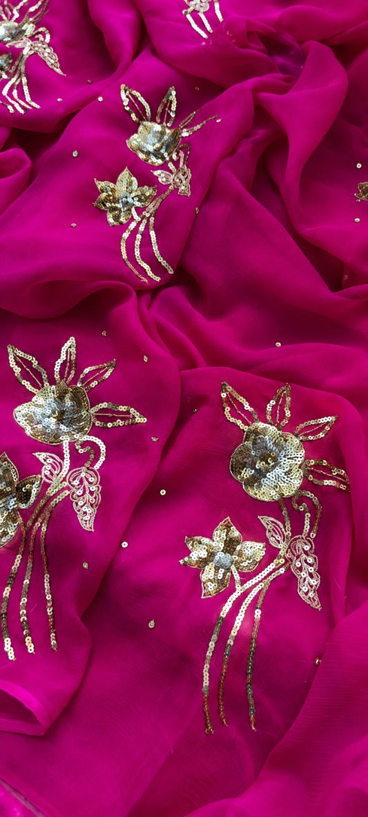 Elegant Pure Diamond Chiffon Party Wear Saree with Blouse