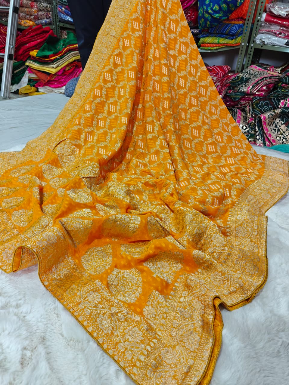 Pure khaddi Georgette Dupatta With Bandhani Zari