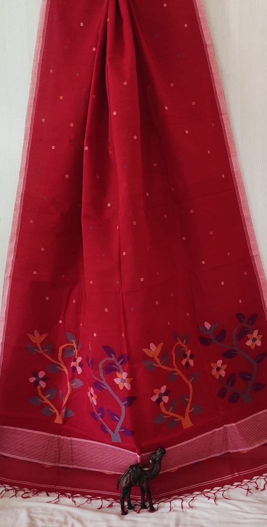 Pure Cotton needle work jamdani Saree With Blouse