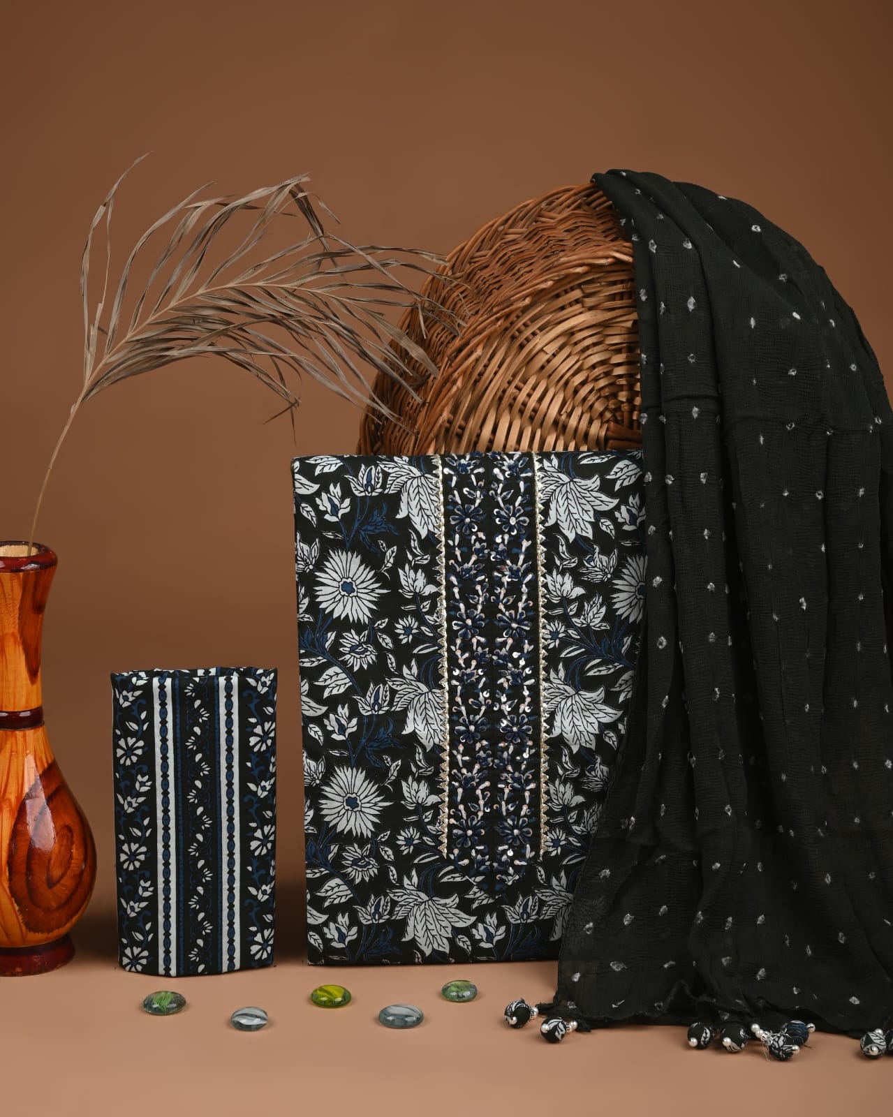 Designer gota patti hand work cotton  unstitched suit with chiffon   dupatta