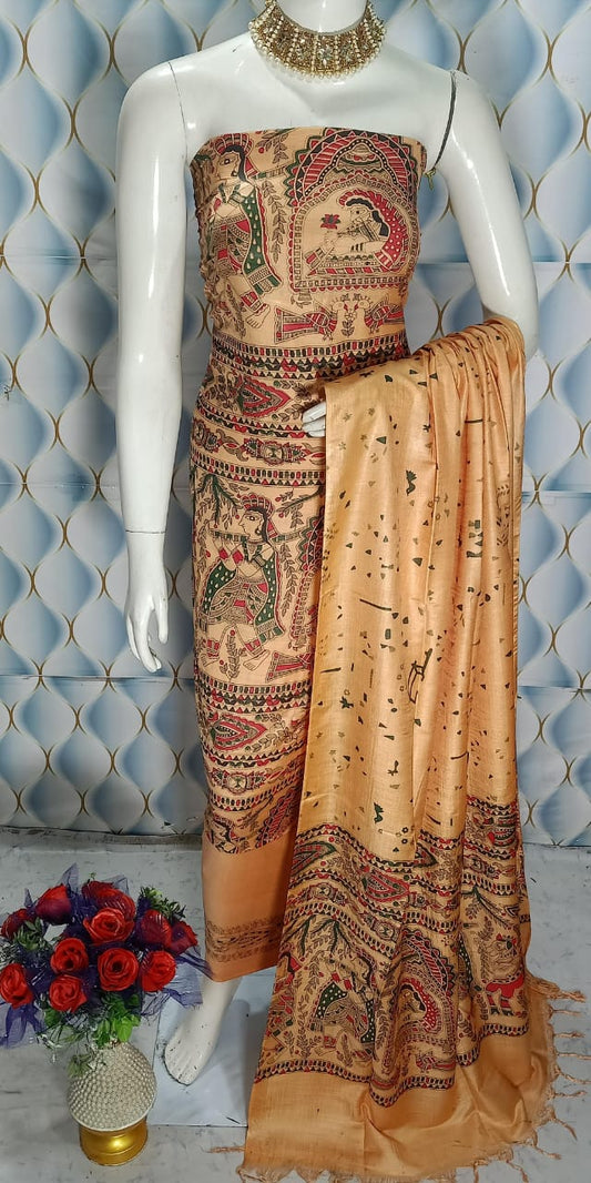 BHAGALPURI   KATAN MADHUBANI PRINT UNSTITCHED SUIT