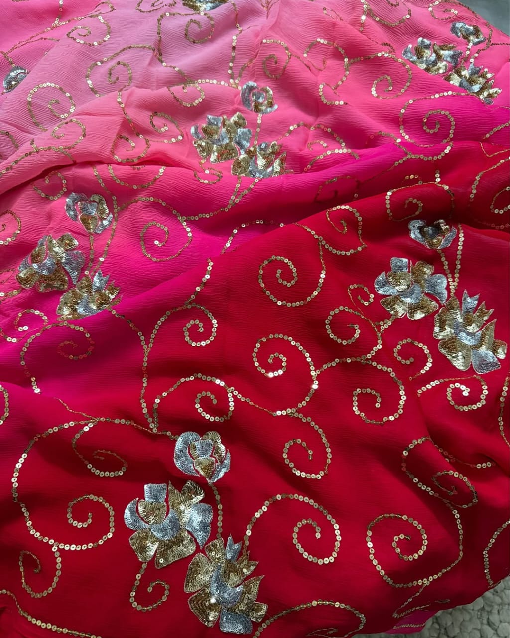 Pure Jaipuri Chiffon Jaal Work Saree With Blouse