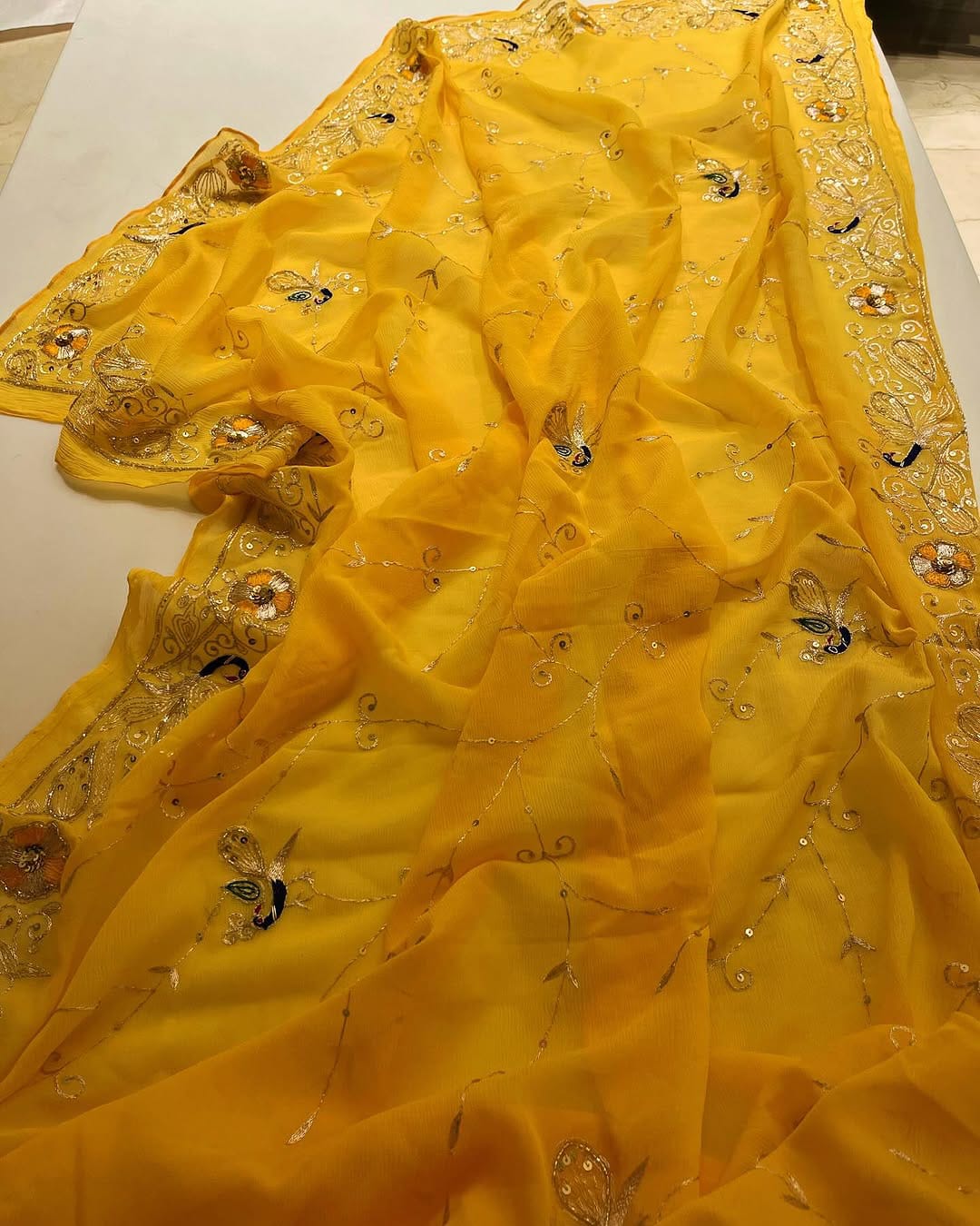 Pure Jaipuri Chiffon Jaal Work Saree With Beautiful Rajputi look and Running Blouse