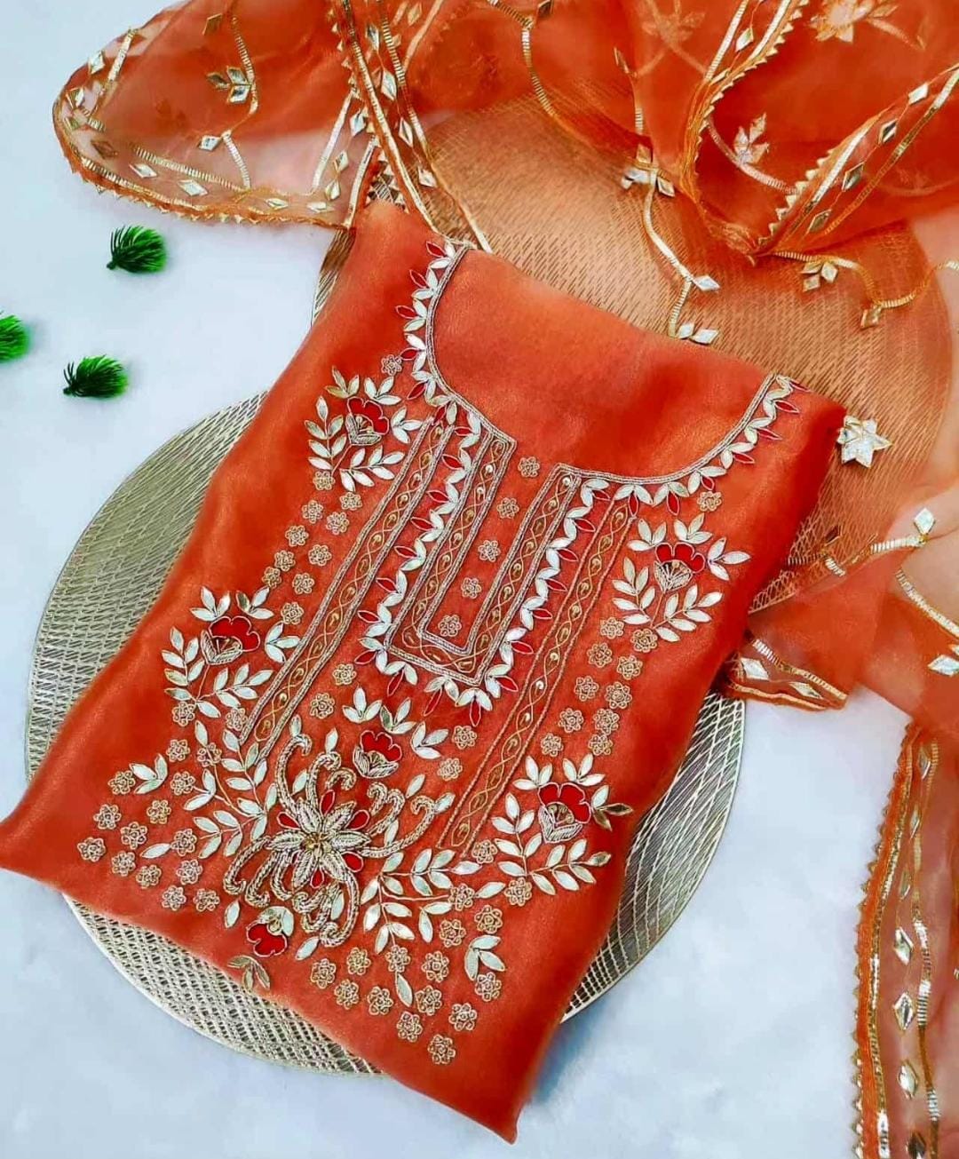 Organza Hand Work Unstitched Suit