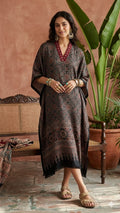 Pure Modal Silk Handblock Printed Kaftans Stitched suit With Hand Mirror Work