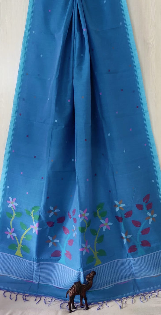 Pure Cotton needle work jamdani Saree With Blouse