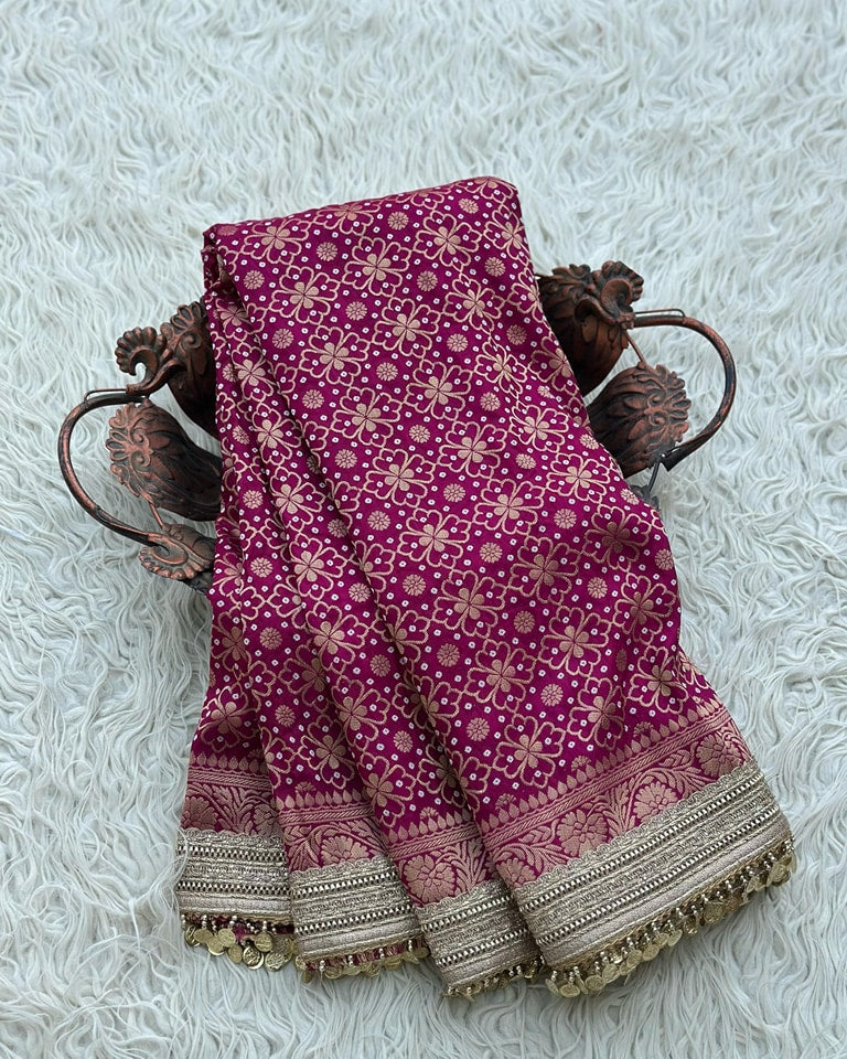 Banarasi Semi Katan Georgette Bandhani Soft Silk Saree