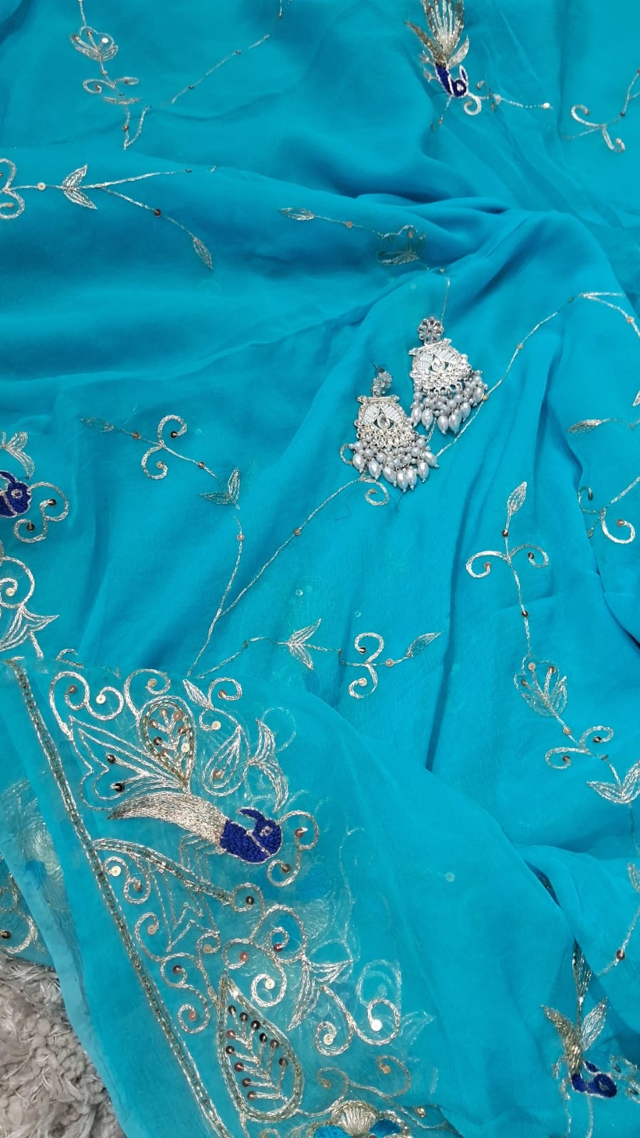 Pure Jaipuri Chiffon Jaal Work Saree With Beautiful Rajputi look and Running Blouse