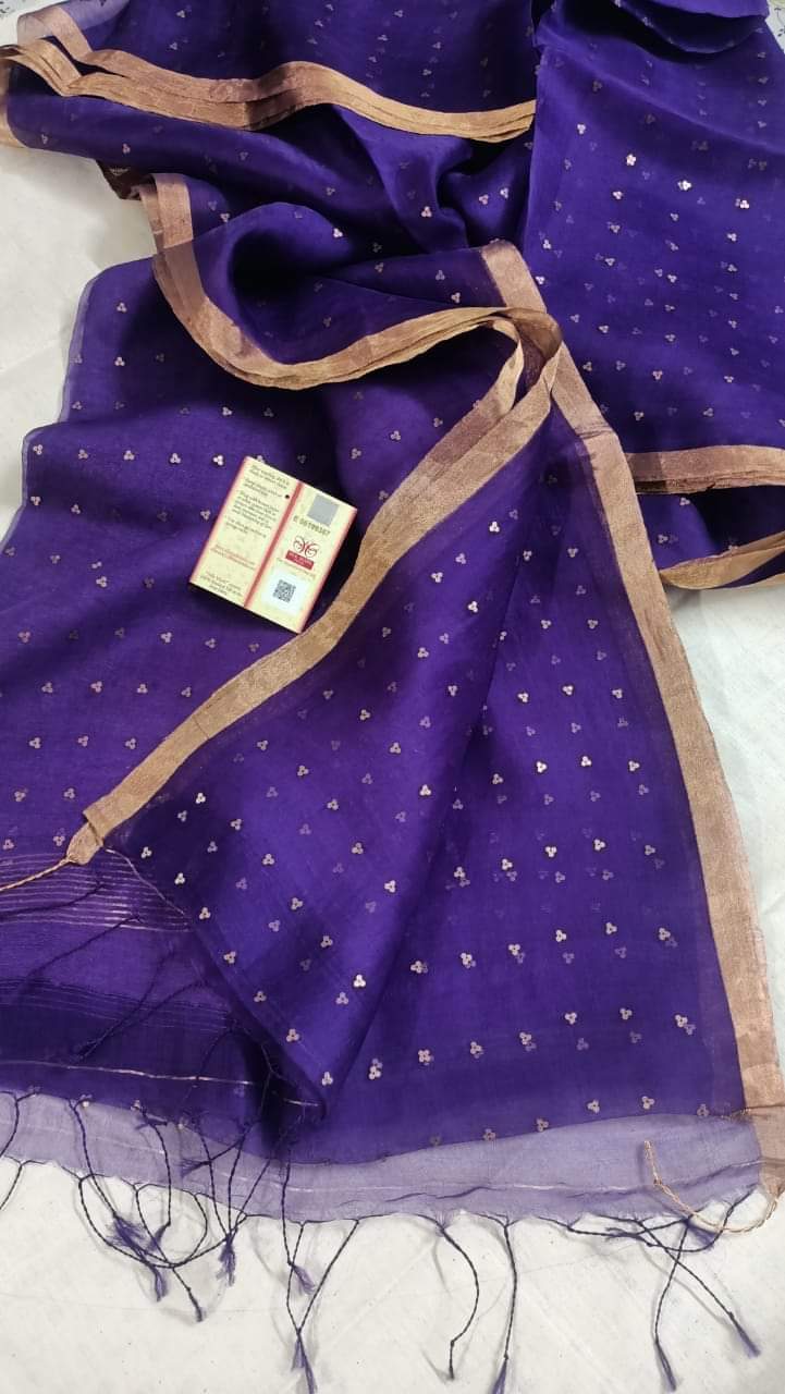 Bengal Handloom Pure Muslin Silk Saree With ( Silk Mark Certified)
