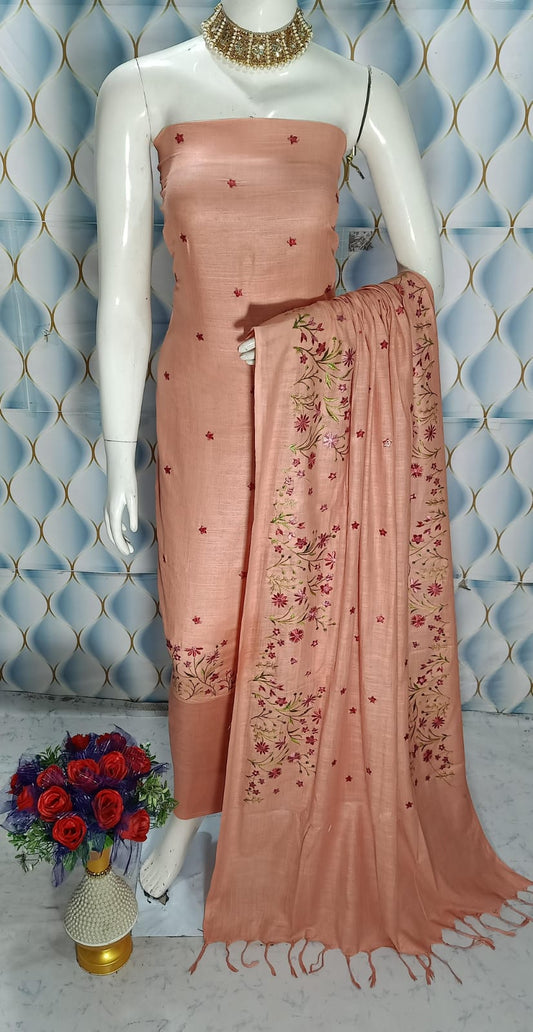 Cotton slub Embroidery Work Unstitched Suit