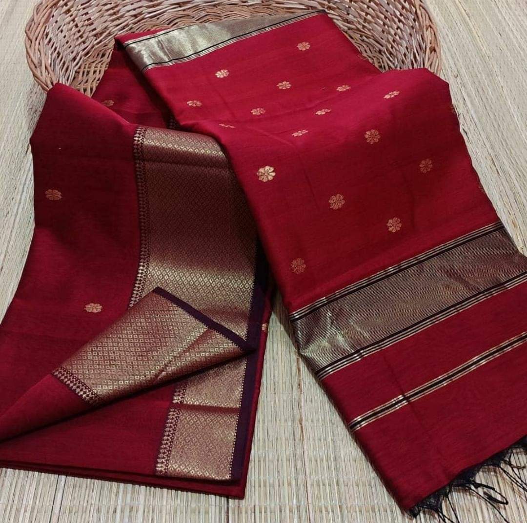 Maheshwari Cotton Silk Zari Work Saree With Blouse