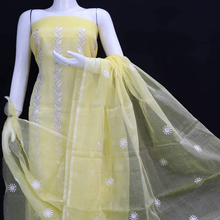 Pure Kota-Doria Unstitched Suit with Embroidery Work