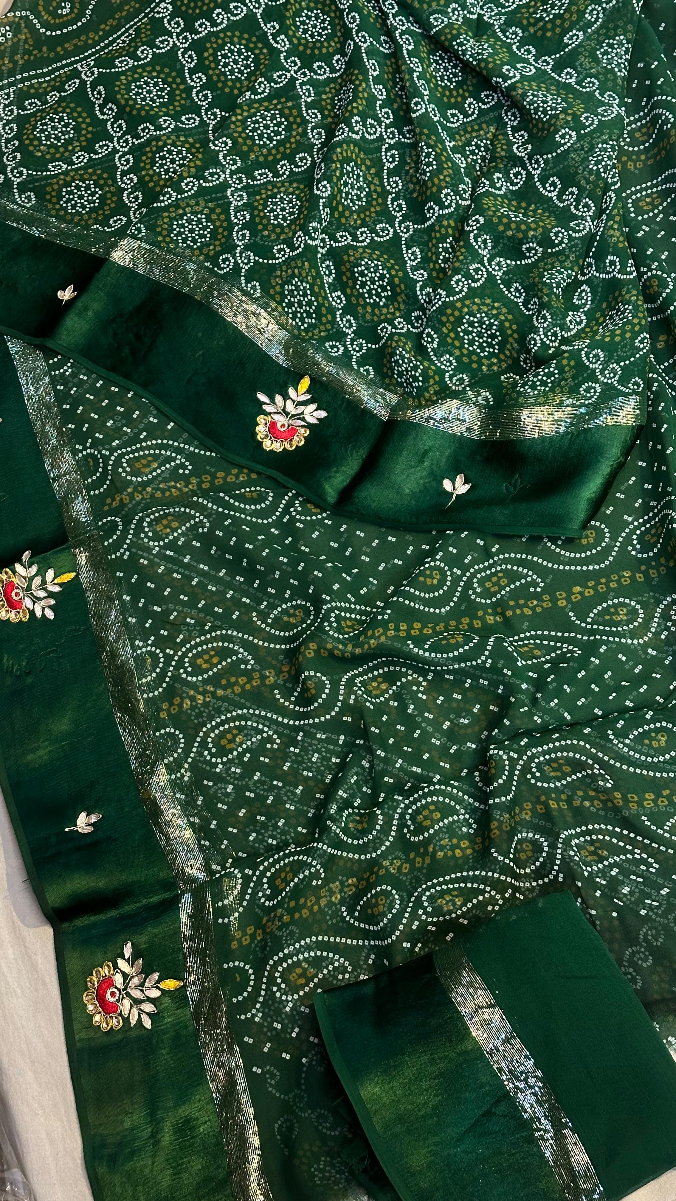 Pure georgette  Bandhej gota patti saree