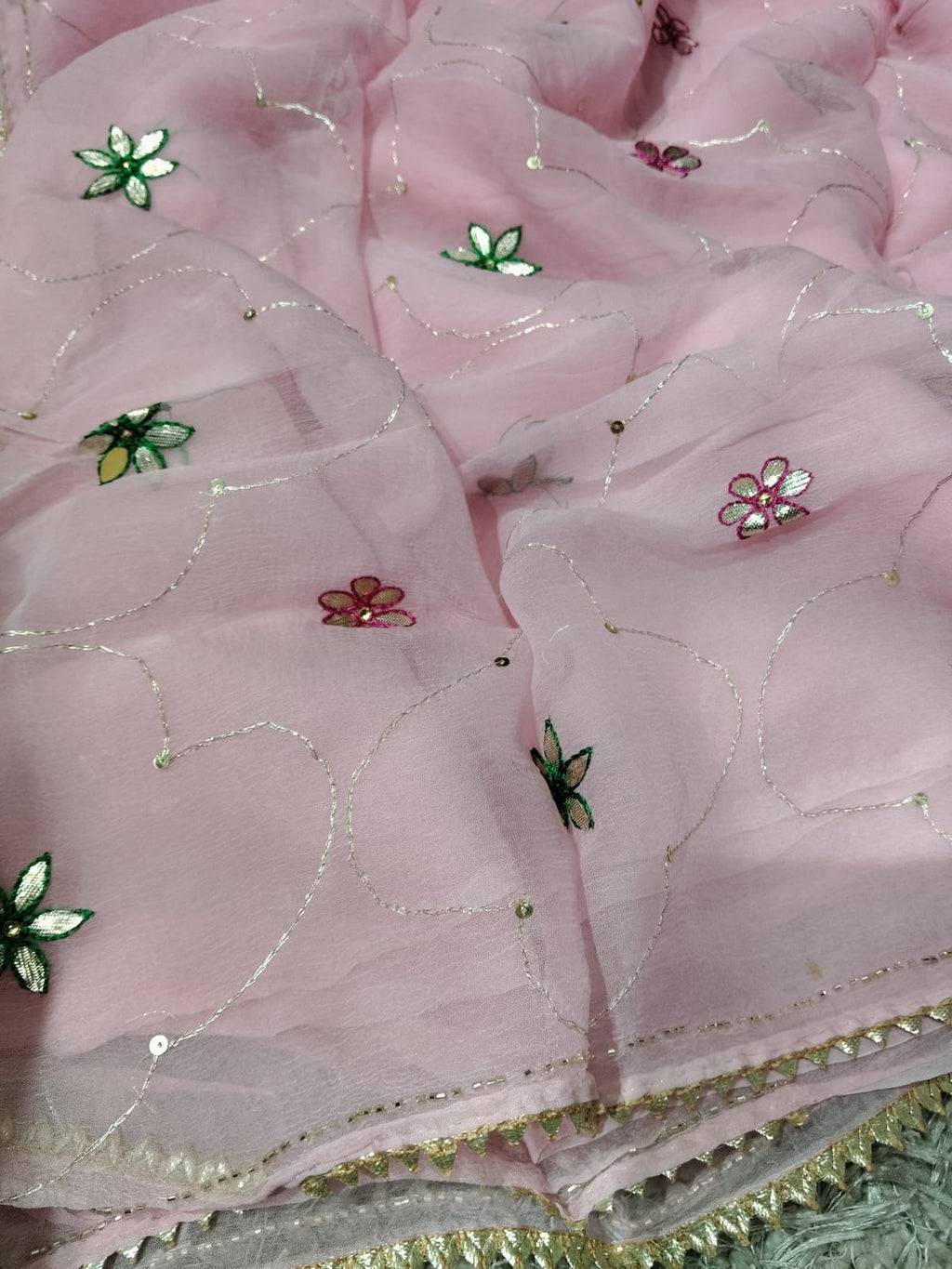 Pure Diamond Chiffon Gota Patti  Work Saree With Blouse
