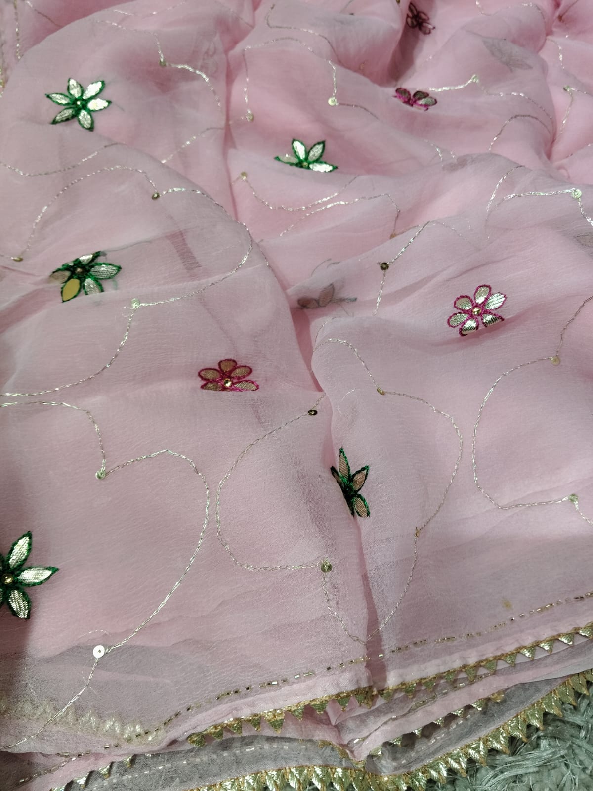 Pure Diamond Chiffon Gota Patti  Work Saree With Blouse