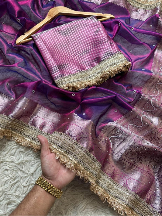 Banarasi Tissue Silk Saree With lace work border