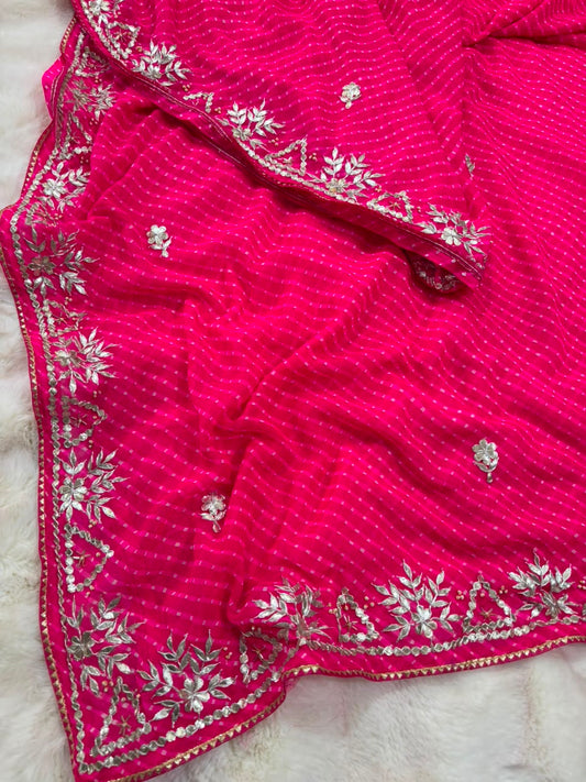 Pure  georgette hand work gota patti work saree