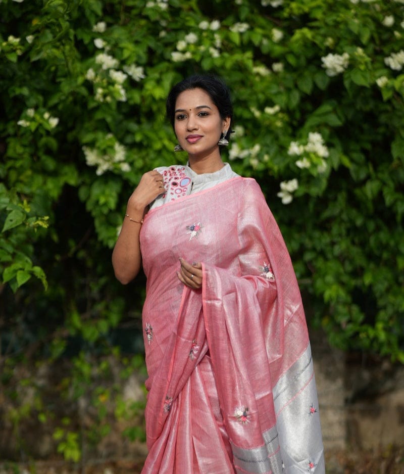 Pure Tissue Linen Saree With Handloom Perfection