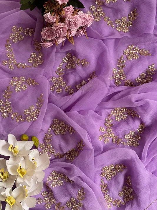 Designer Pure jaipuri Chiffon Saree with 15 Big Flower Motif