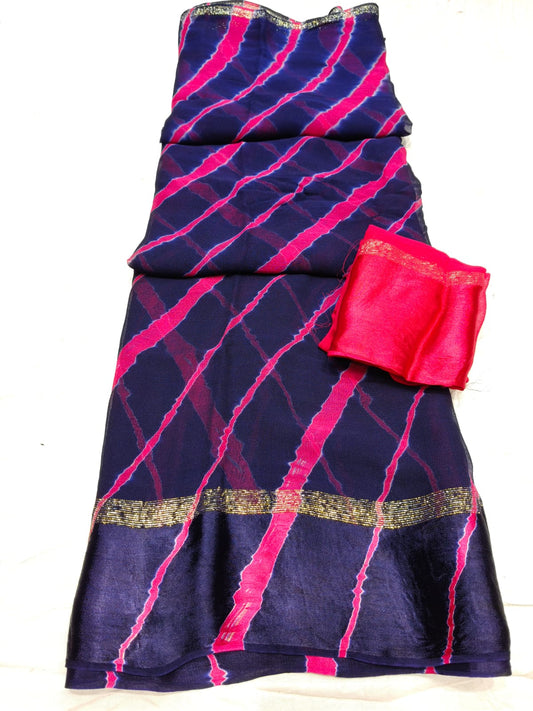 Pure Georgette Leheriya Pattern Saree