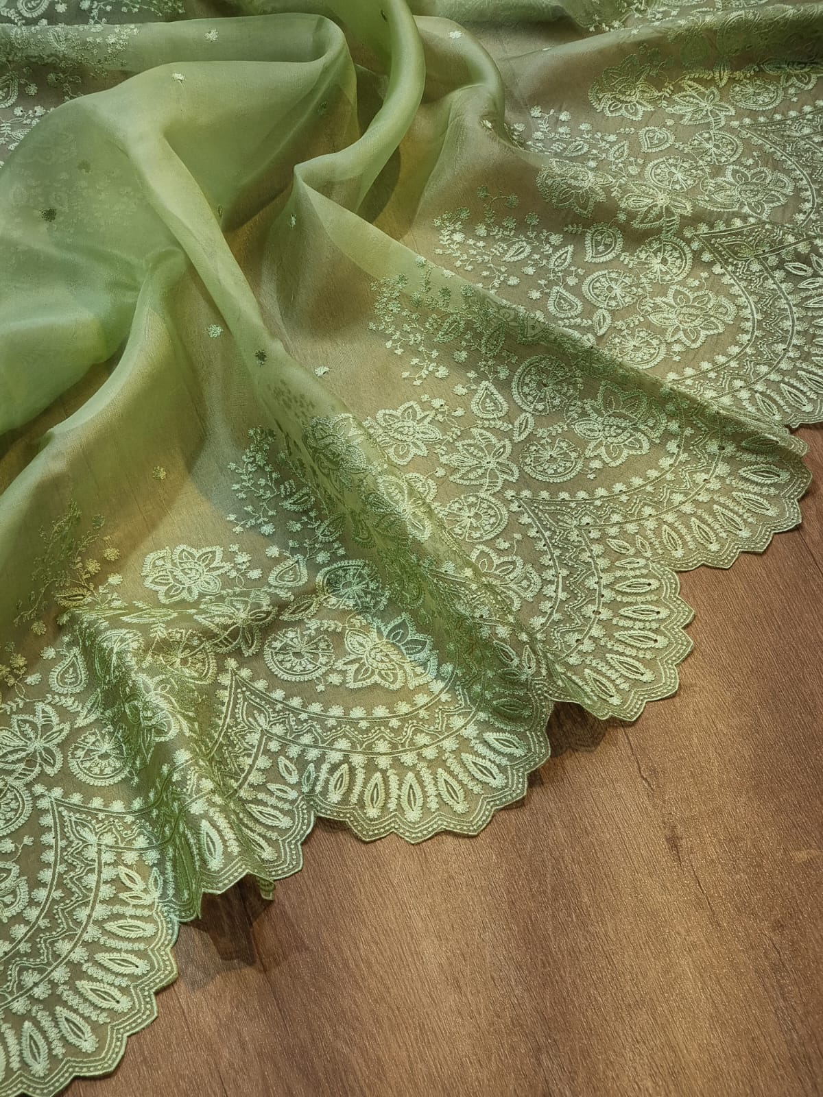 Pure organza silk embroidery  work  saree with heavy blouse