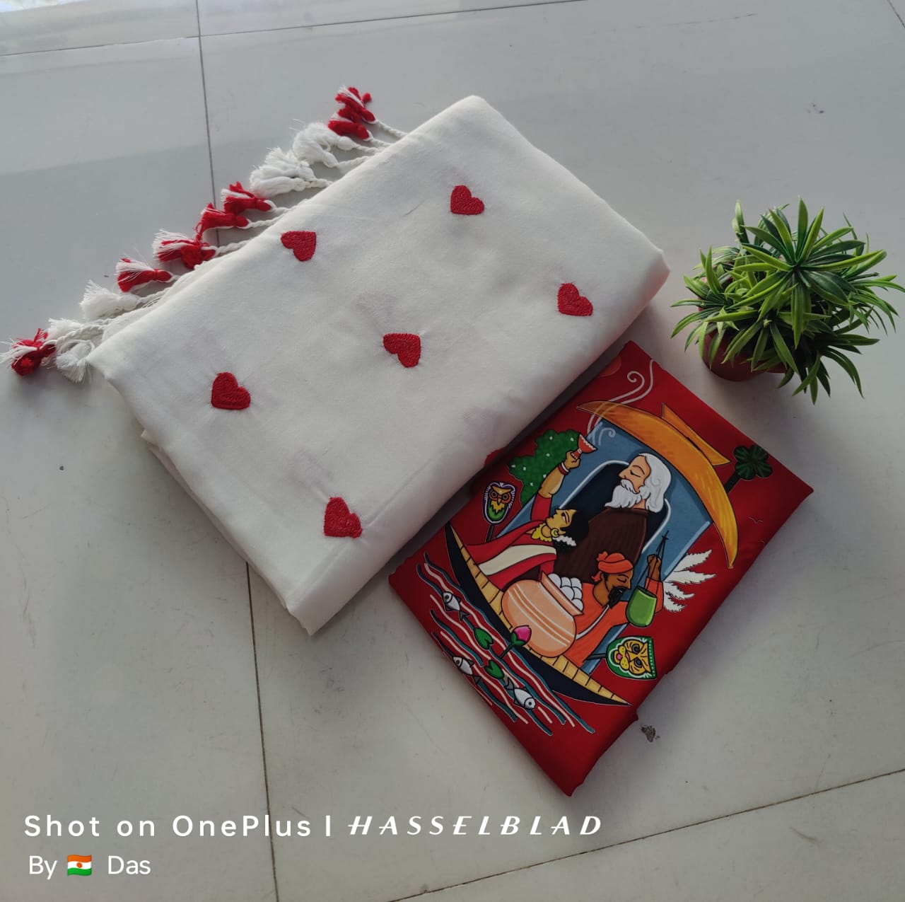 Beautiful Love Embroidery  Khaddi Cotton Saree