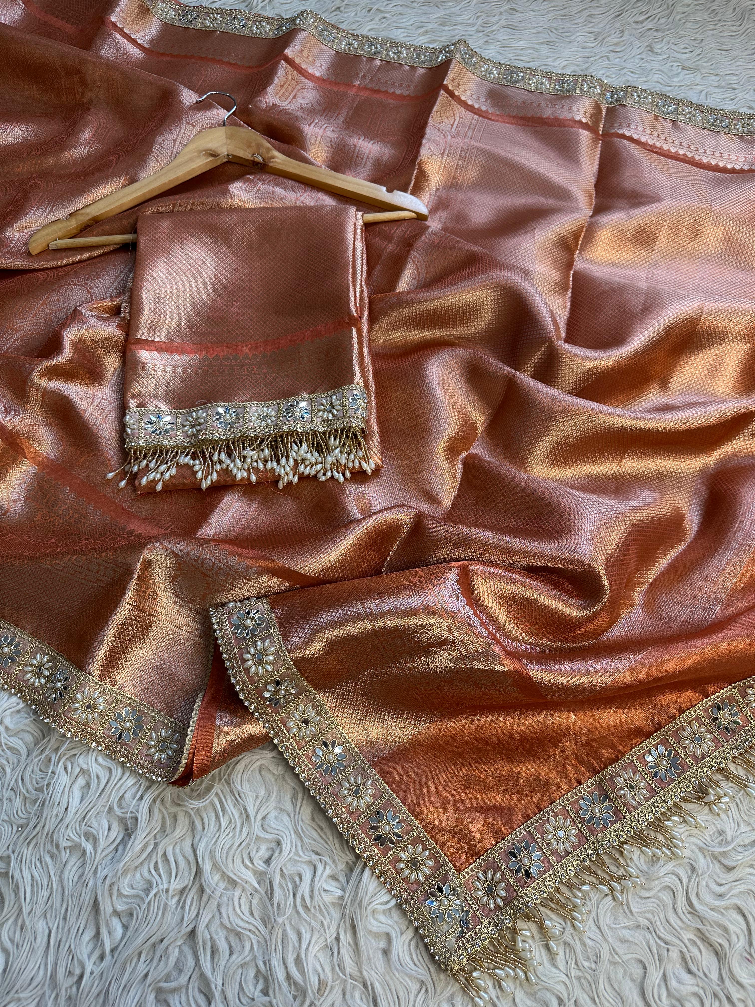 Banarasi Kanjivaram  katan Tissue Silk Saree With Beautiful lace border
