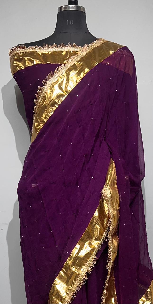 Pure jaipuri chiffon saree with beautiful mukaish work Lappa Border