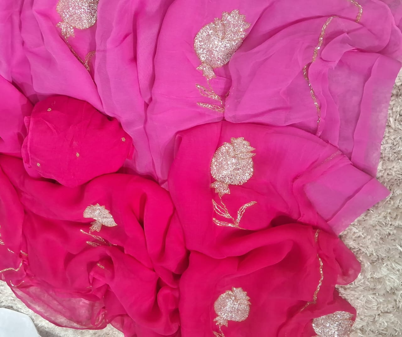 Pure Jaipuri Chiffon 13 big motif work Saree with  blouse