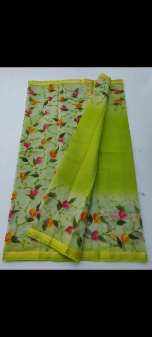Beautiful kota cotton hand brush print work saree