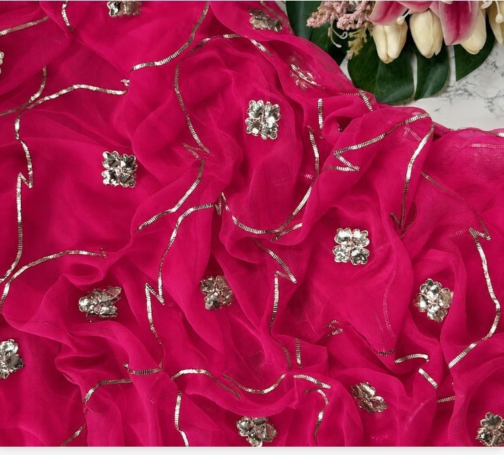 Pure Chiffon Saree with Elegant Gota Patti Work