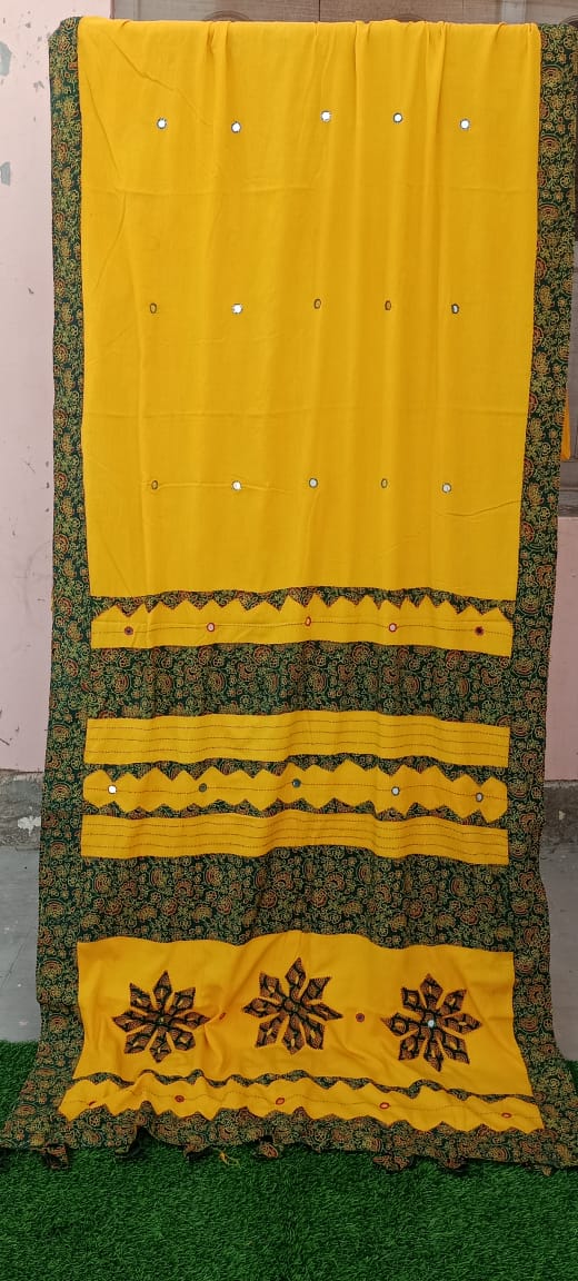 Pure Mul Cotton Saree With Ajrakh Mirror Work