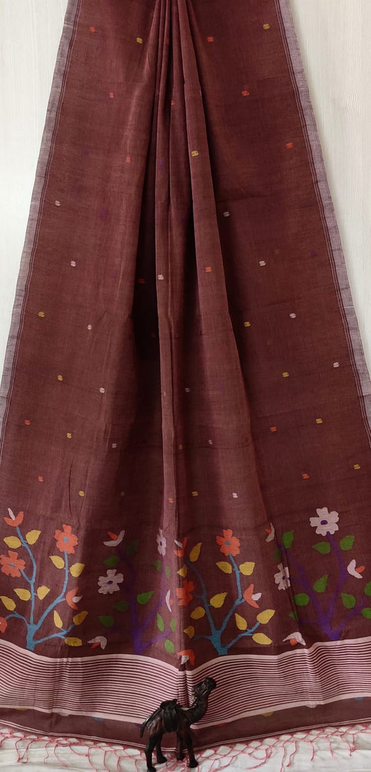 Pure Cotton needle work jamdani Saree With Blouse