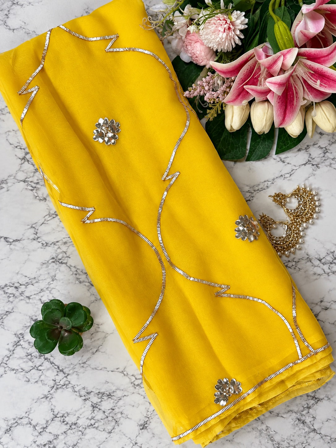Pure Chiffon Saree with Elegant Gota Patti Work