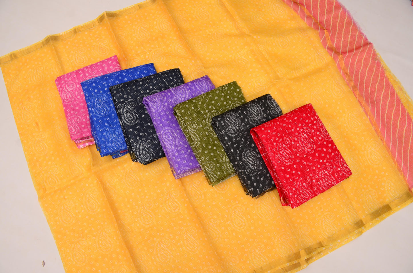 Pure Cotton Kota Doria Kalam Kari Floral Print Saree