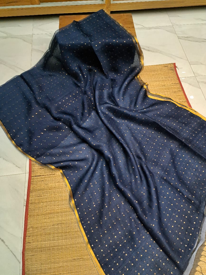 Bengal Handloom Pure Muslin Silk Saree With ( Silk Mark Certified)