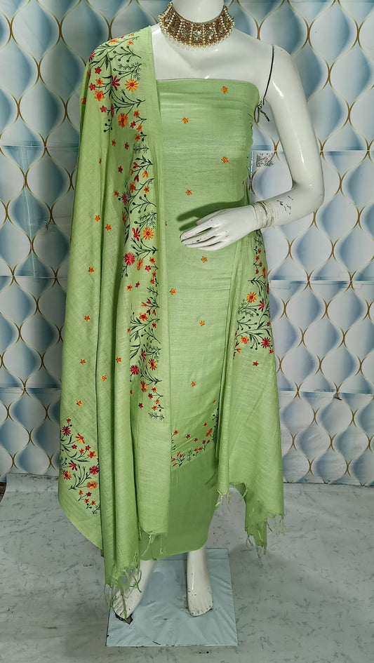 Cotton slub Embroidery Work Unstitched Suit