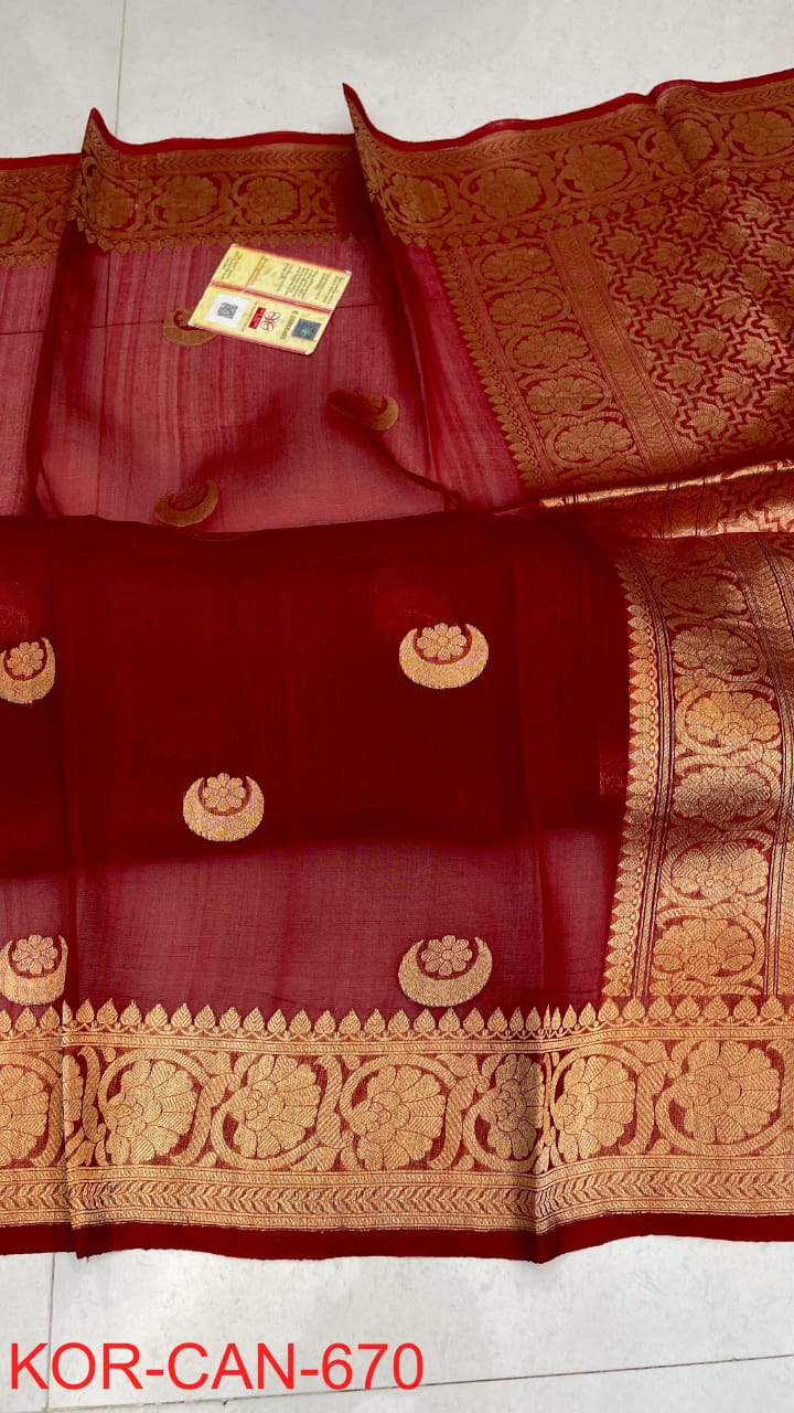 Pure Handloom banarasi  kora Silk Saree With Blouse