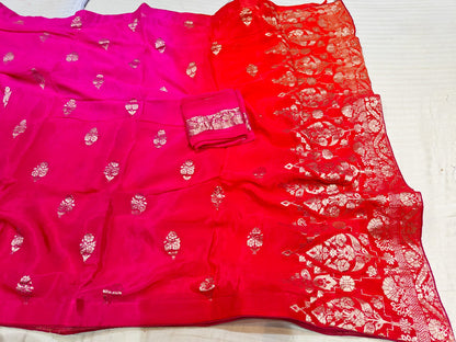 Pure Chinon Crepe Soft Silk Zari Work Saree With Blouse